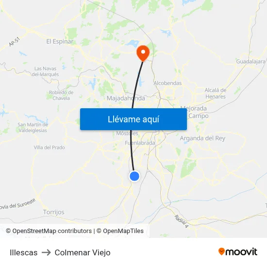 Illescas to Colmenar Viejo map