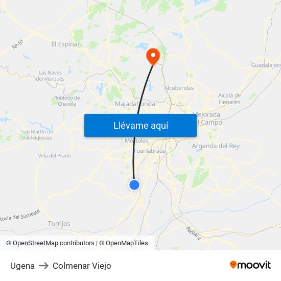 Ugena to Colmenar Viejo map