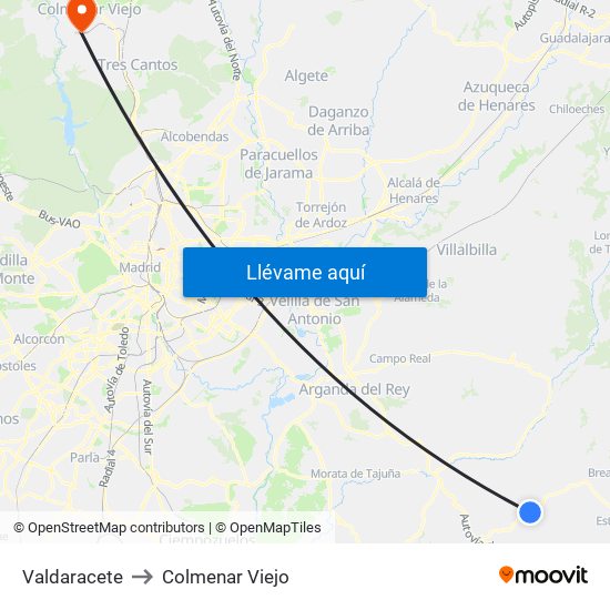 Valdaracete to Colmenar Viejo map