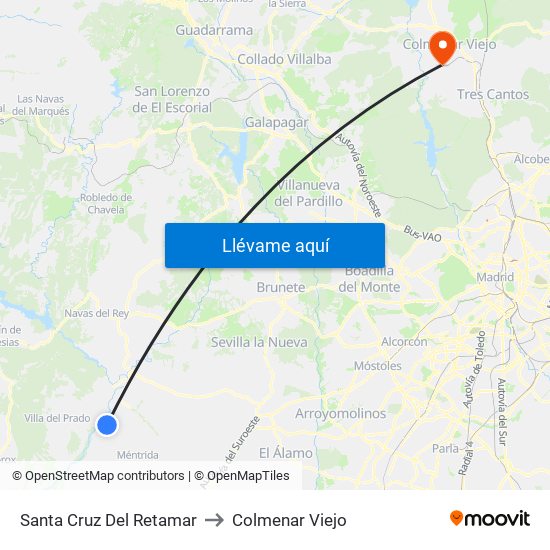Santa Cruz Del Retamar to Colmenar Viejo map