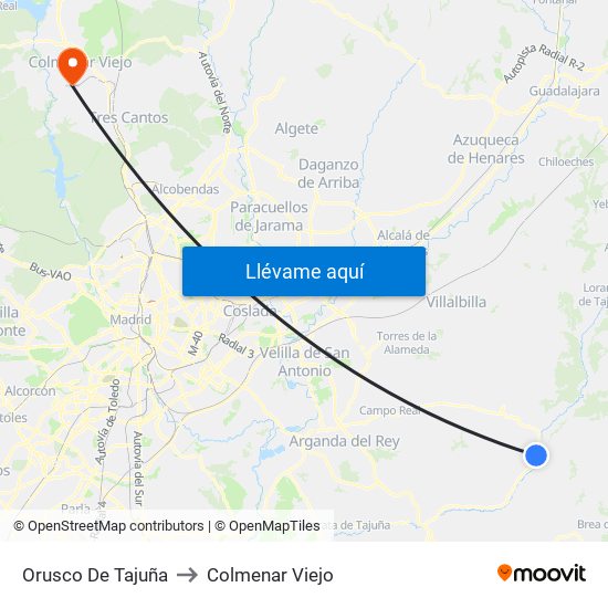 Orusco De Tajuña to Colmenar Viejo map