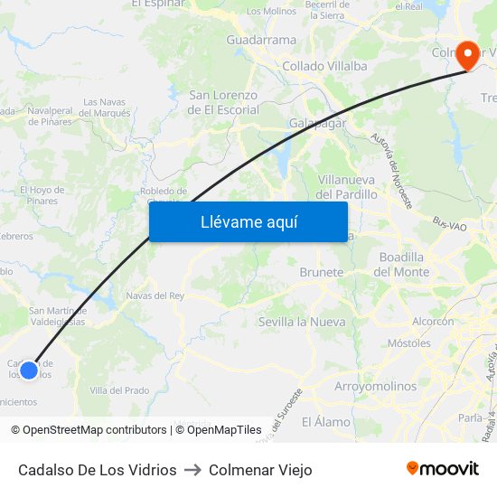 Cadalso De Los Vidrios to Colmenar Viejo map