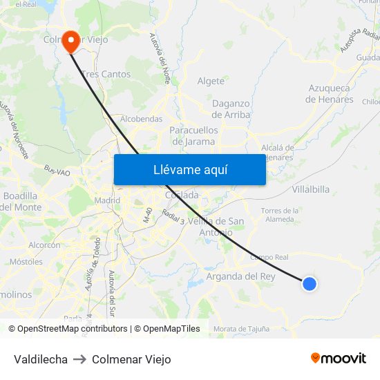 Valdilecha to Colmenar Viejo map