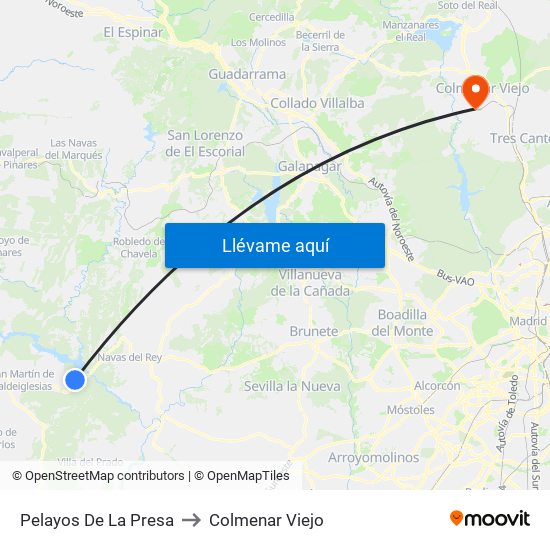 Pelayos De La Presa to Colmenar Viejo map