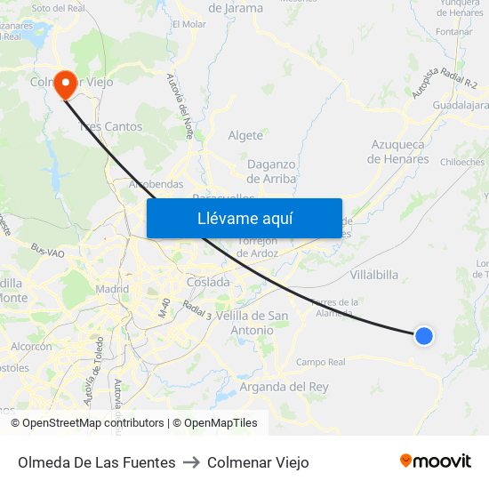Olmeda De Las Fuentes to Colmenar Viejo map