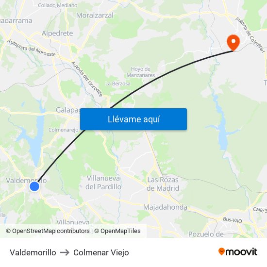 Valdemorillo to Colmenar Viejo map