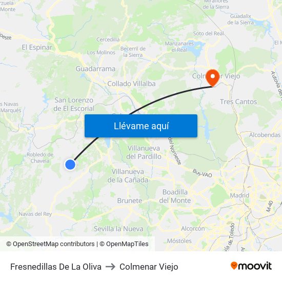 Fresnedillas De La Oliva to Colmenar Viejo map