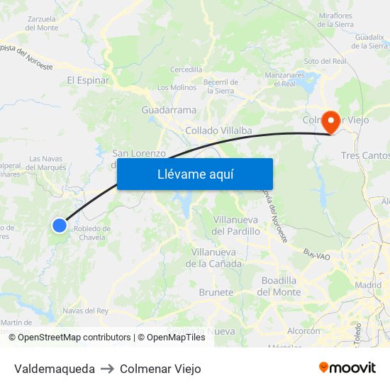 Valdemaqueda to Colmenar Viejo map