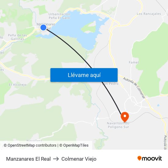 Manzanares El Real to Colmenar Viejo map