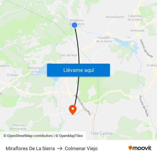 Miraflores De La Sierra to Colmenar Viejo map