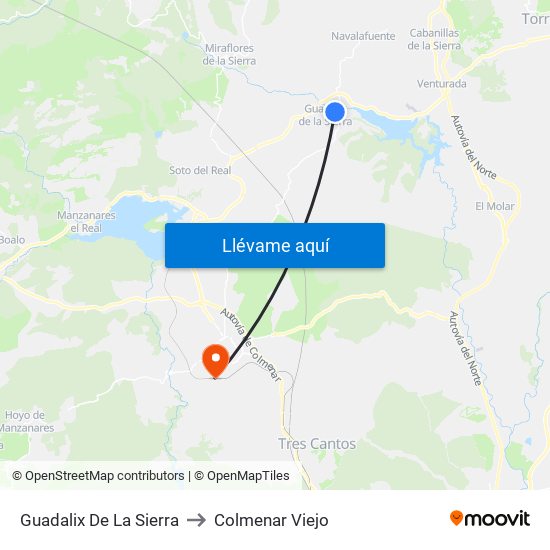 Guadalix De La Sierra to Colmenar Viejo map