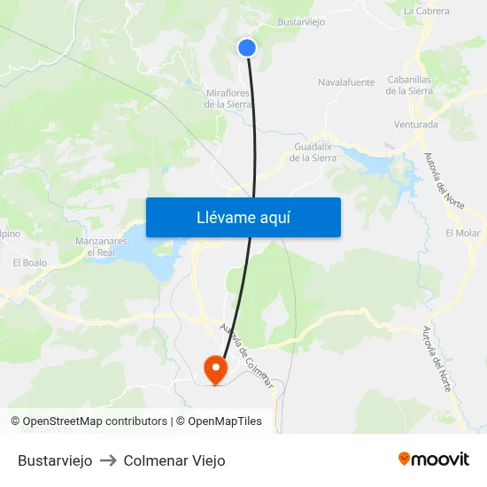 Bustarviejo to Colmenar Viejo map