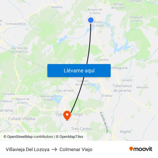 Villavieja Del Lozoya to Colmenar Viejo map