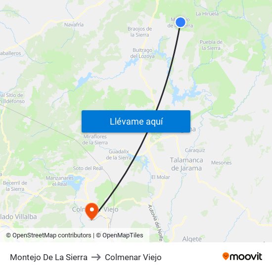 Montejo De La Sierra to Colmenar Viejo map