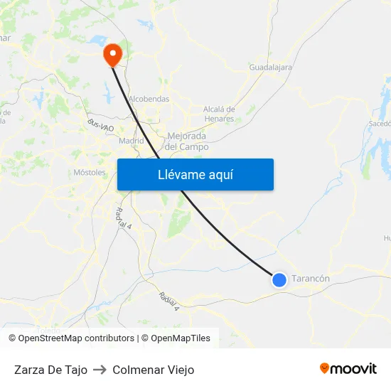 Zarza De Tajo to Colmenar Viejo map