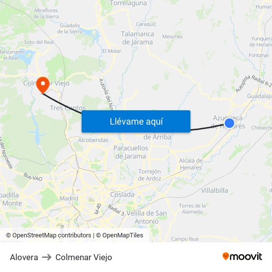 Alovera to Colmenar Viejo map