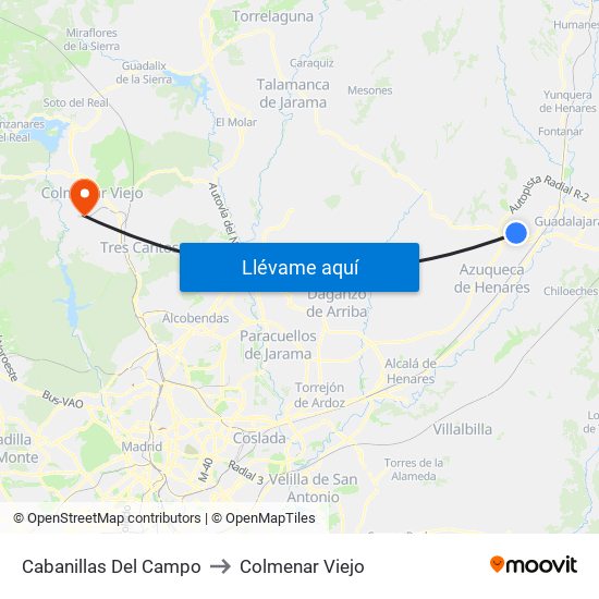 Cabanillas Del Campo to Colmenar Viejo map