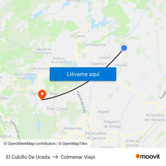 El Cubillo De Uceda to Colmenar Viejo map
