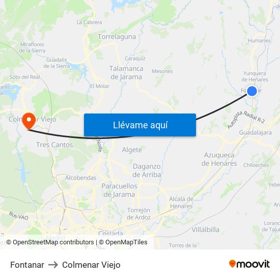 Fontanar to Colmenar Viejo map