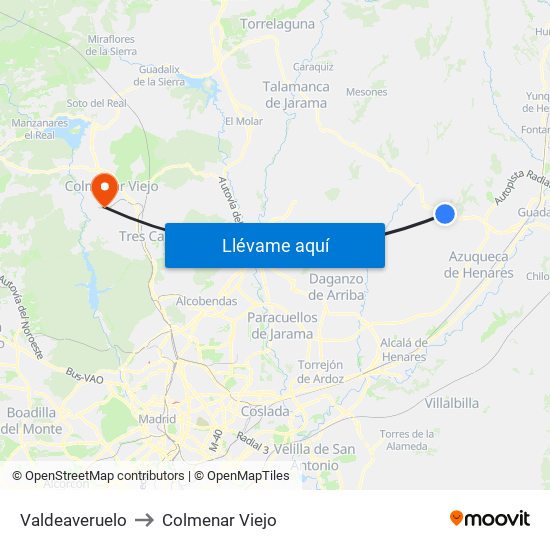 Valdeaveruelo to Colmenar Viejo map