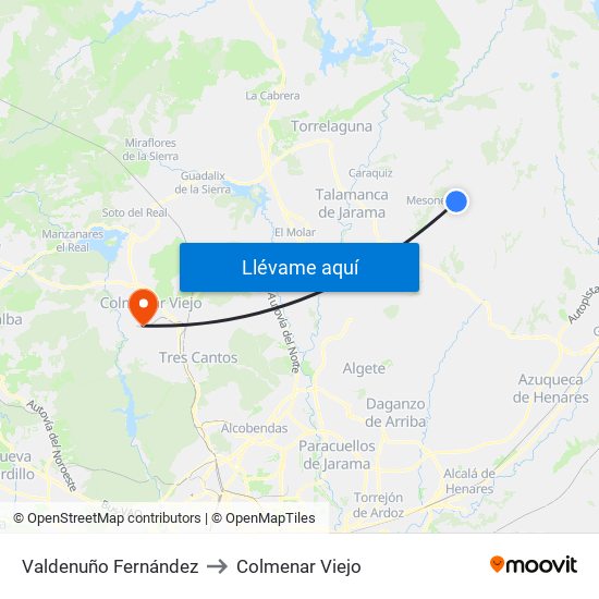 Valdenuño Fernández to Colmenar Viejo map
