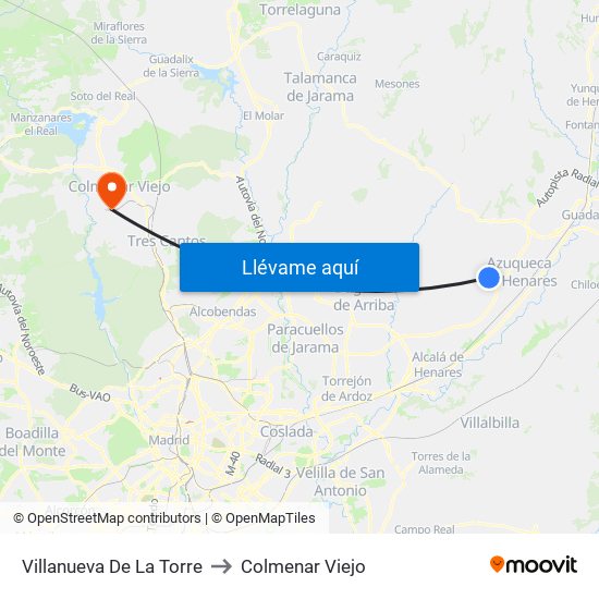 Villanueva De La Torre to Colmenar Viejo map