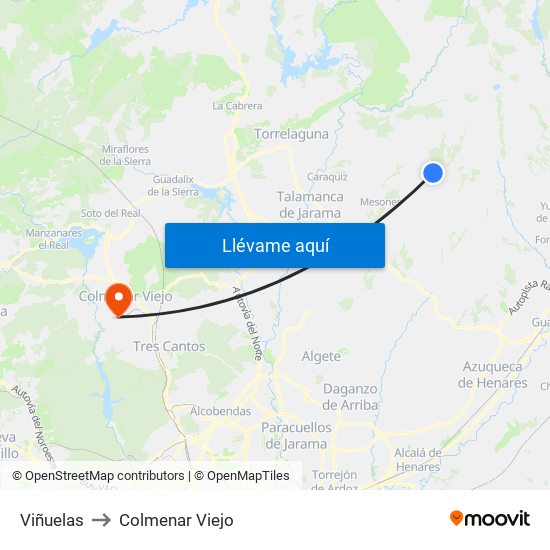 Viñuelas to Colmenar Viejo map