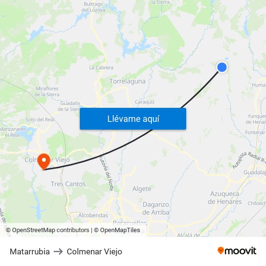 Matarrubia to Colmenar Viejo map