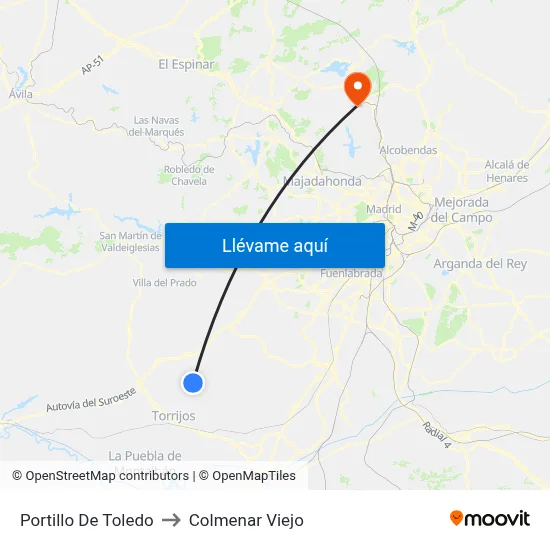 Portillo De Toledo to Colmenar Viejo map