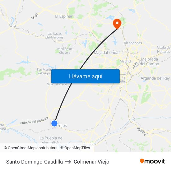 Santo Domingo-Caudilla to Colmenar Viejo map