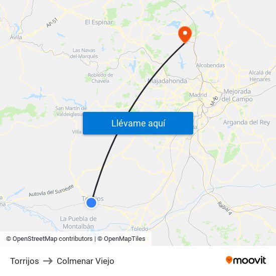 Torrijos to Colmenar Viejo map