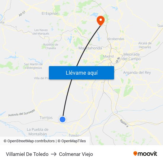 Villamiel De Toledo to Colmenar Viejo map