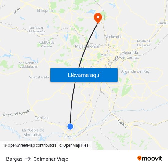 Bargas to Colmenar Viejo map