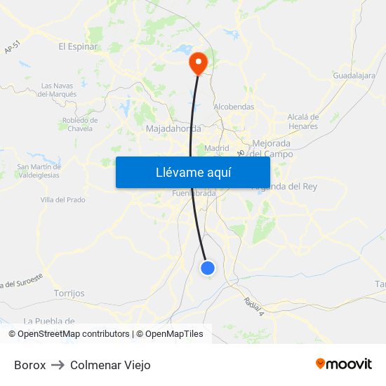 Borox to Colmenar Viejo map