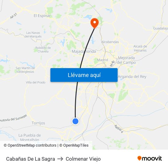 Cabañas De La Sagra to Colmenar Viejo map