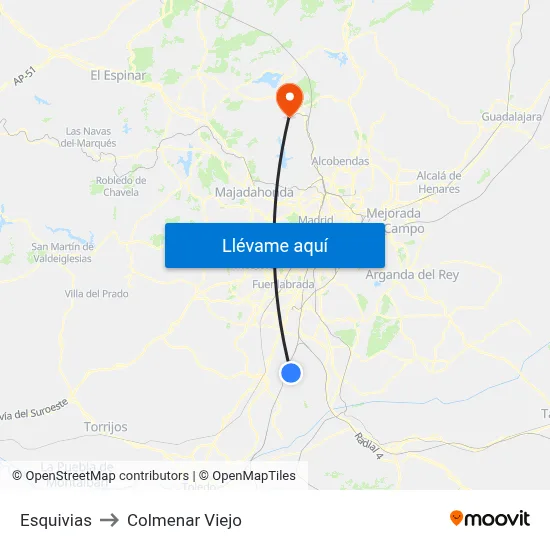 Esquivias to Colmenar Viejo map