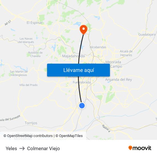 Yeles to Colmenar Viejo map