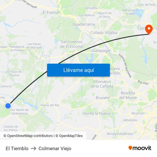 El Tiemblo to Colmenar Viejo map