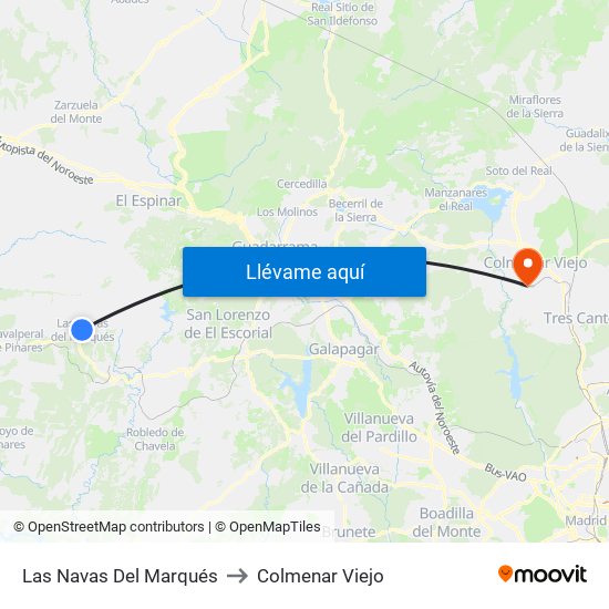 Las Navas Del Marqués to Colmenar Viejo map