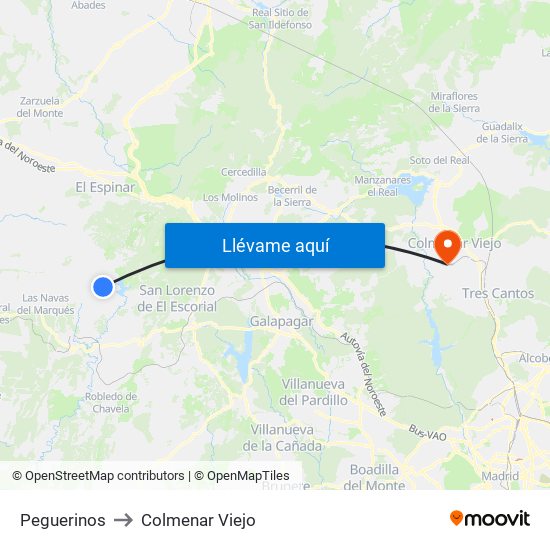 Peguerinos to Colmenar Viejo map