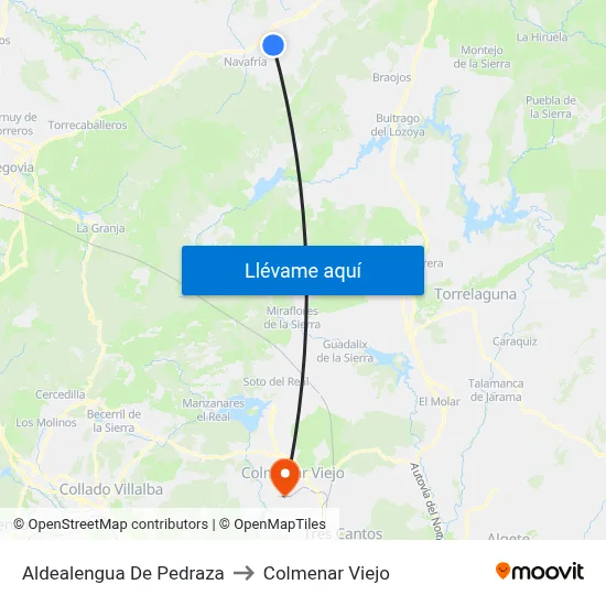 Aldealengua De Pedraza to Colmenar Viejo map
