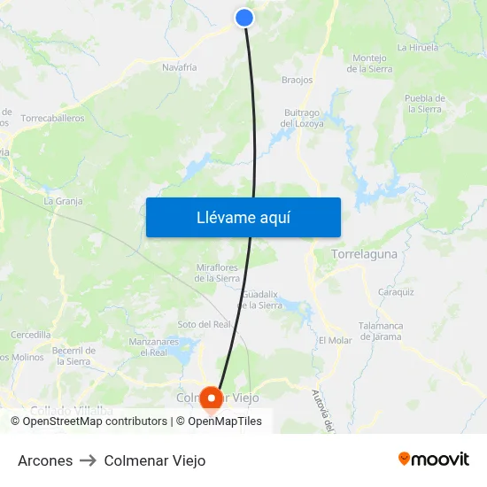 Arcones to Colmenar Viejo map