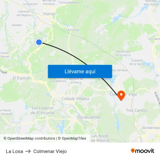 La Losa to Colmenar Viejo map