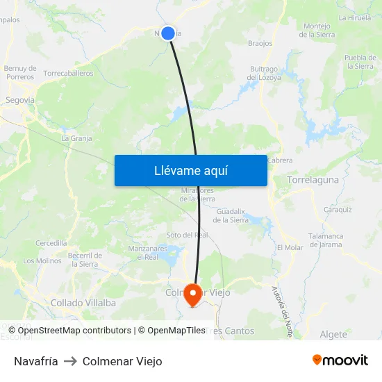 Navafría to Colmenar Viejo map