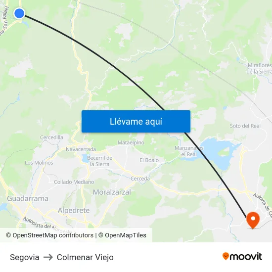 Segovia to Colmenar Viejo map