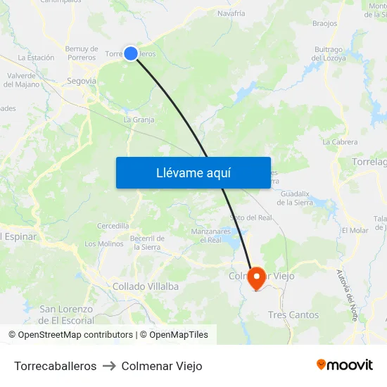 Torrecaballeros to Colmenar Viejo map