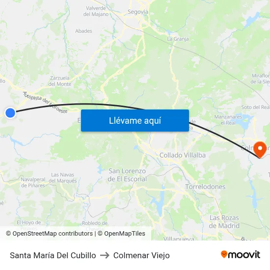 Santa María Del Cubillo to Colmenar Viejo map