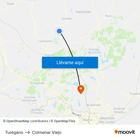 Turégano to Colmenar Viejo map