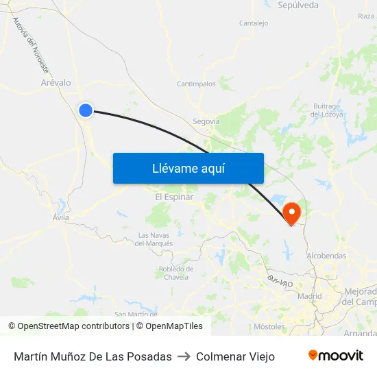 Martín Muñoz De Las Posadas to Colmenar Viejo map