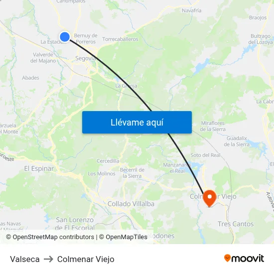Valseca to Colmenar Viejo map